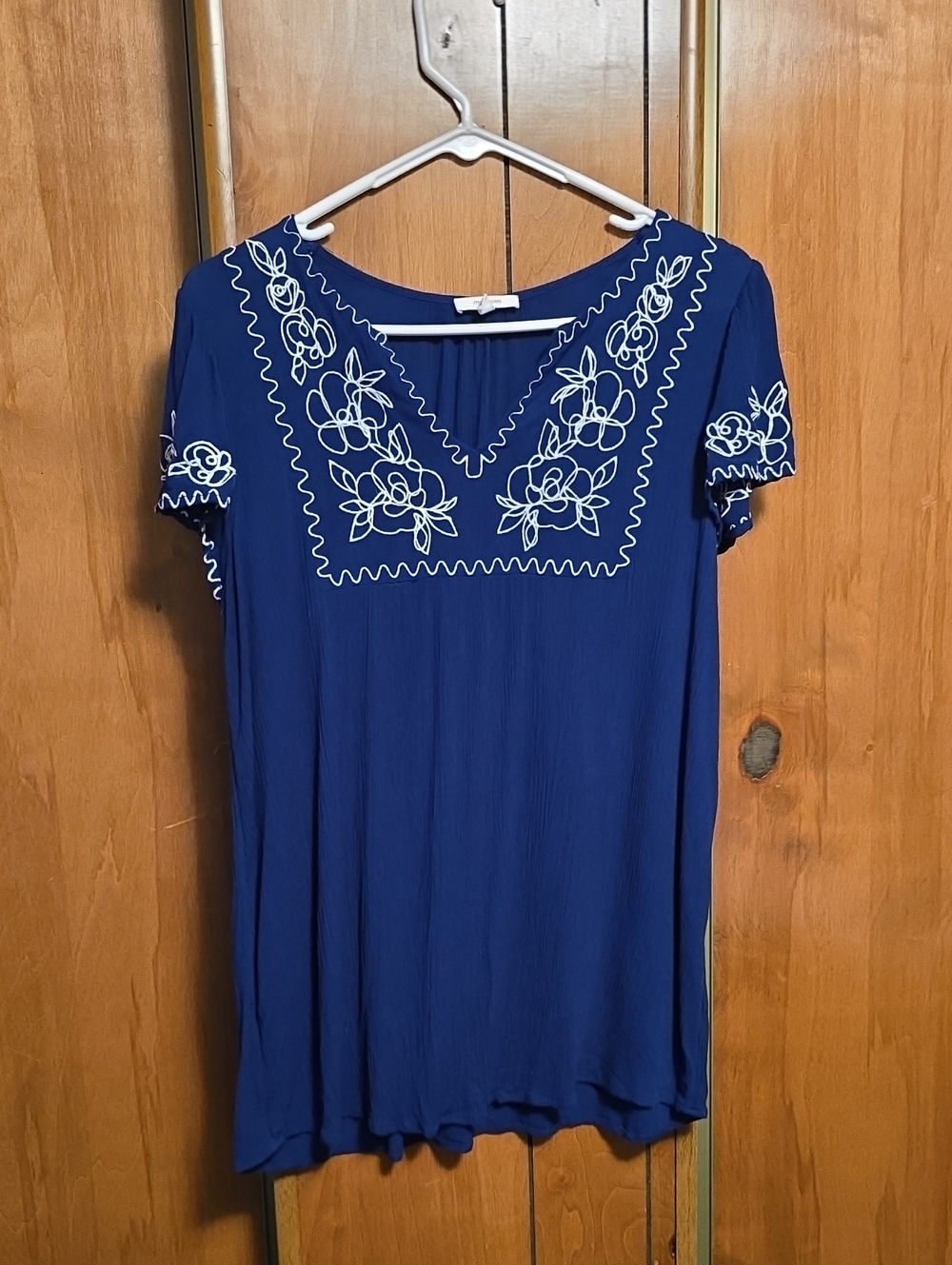 Maurices Royal Blue V-Neck Embroidered Tunic, 0X